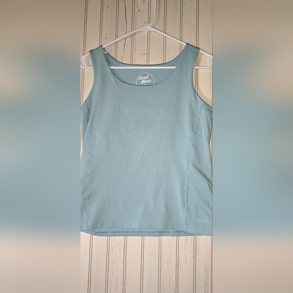 Ladies Life is Good Move Tank Top Medium Blue Built in Bra Workout Athletic